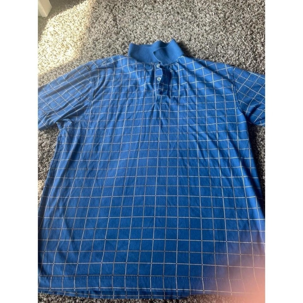 Callaway Golf Polo Shirt Blue Grid Pattern Collared Short Sleeve